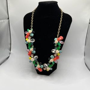 Jcrew, floral, multi color, stone, and crystal necklace
